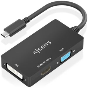 Conversor HDMI Aisens A109-0954/ USB Tipo-C Macho - DVI/HDMI/VGA Hembra/ 15cm/ Negro