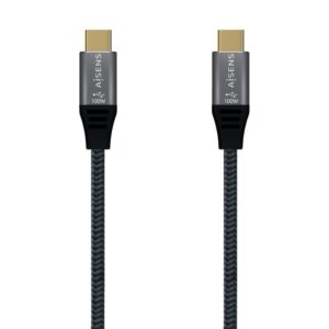 Cable USB 3.2 Tipo-C Aisens A107-0634 20GBPS 5A 100W/ USB Tipo-C Macho - USB Tipo-C Macho/ Hasta 100W/ 20Gbps/ 2m/ Gris